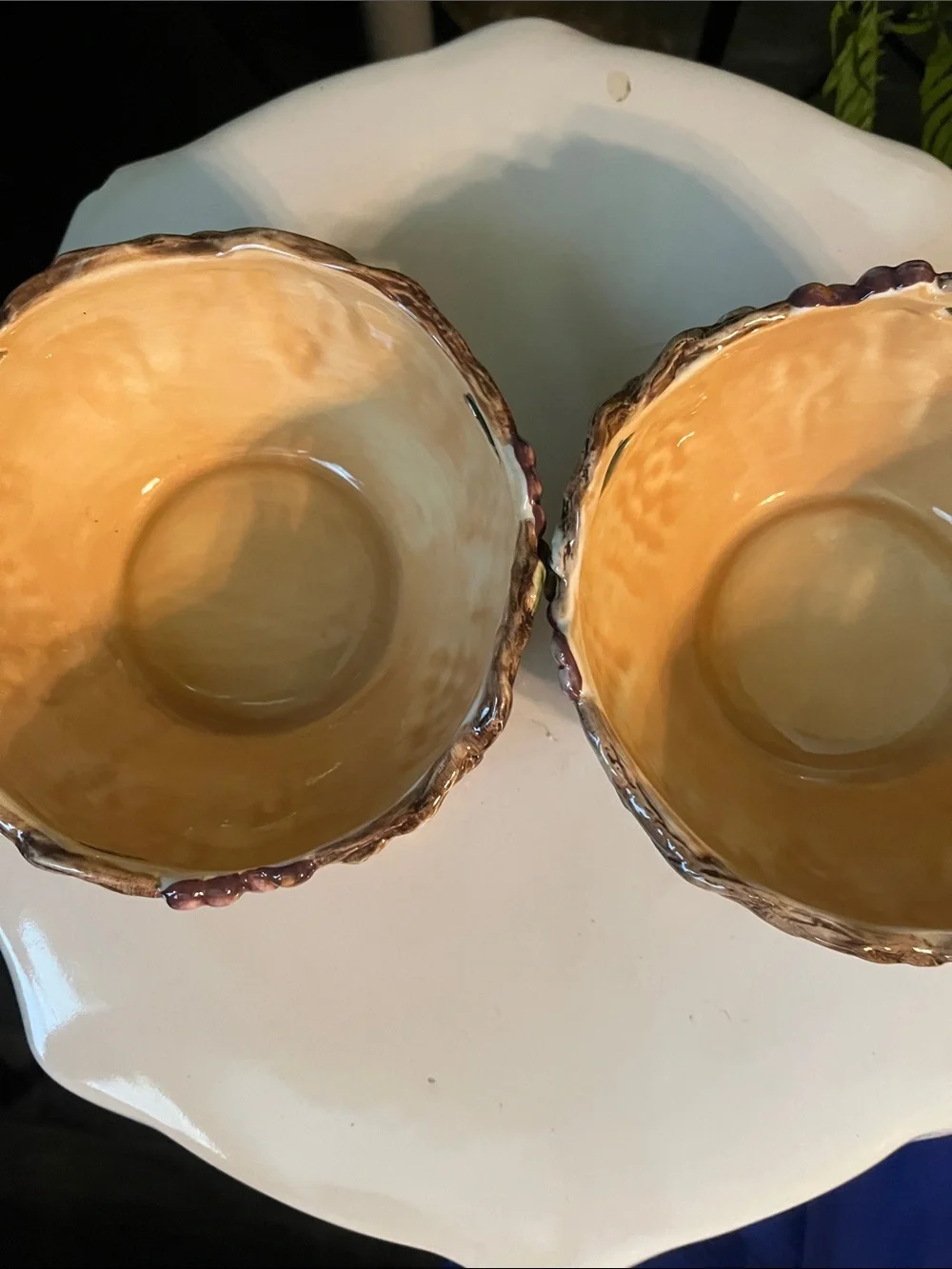 Decorative Grape Ceramic Serving Bowls - Cream and Purple